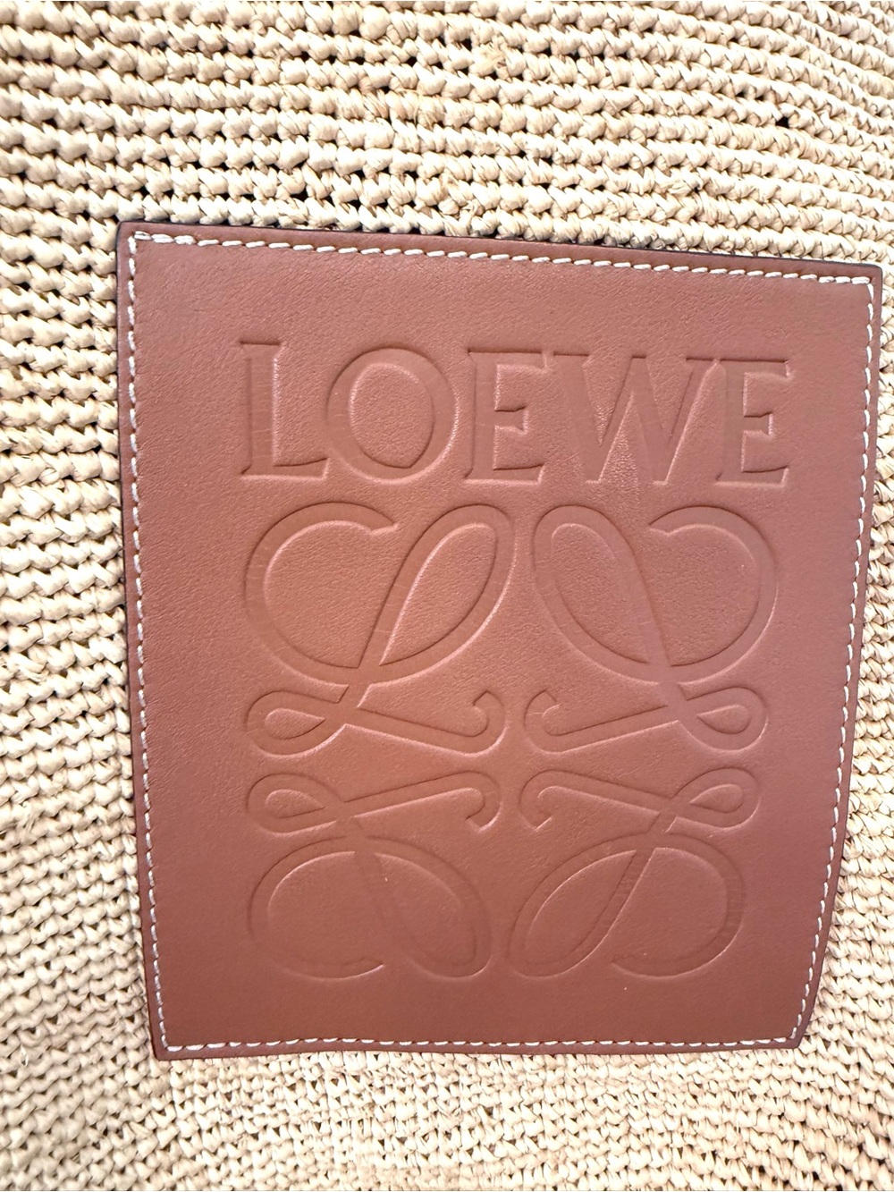 Loewe Slit Bag Hand Woven Raffia Tote Beige Brown Leather Logo OS - Picture 7 of 11